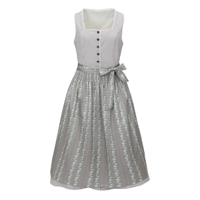Traditional Dirndl Dress Striped Bodice With Floral Skirt - Product showcase