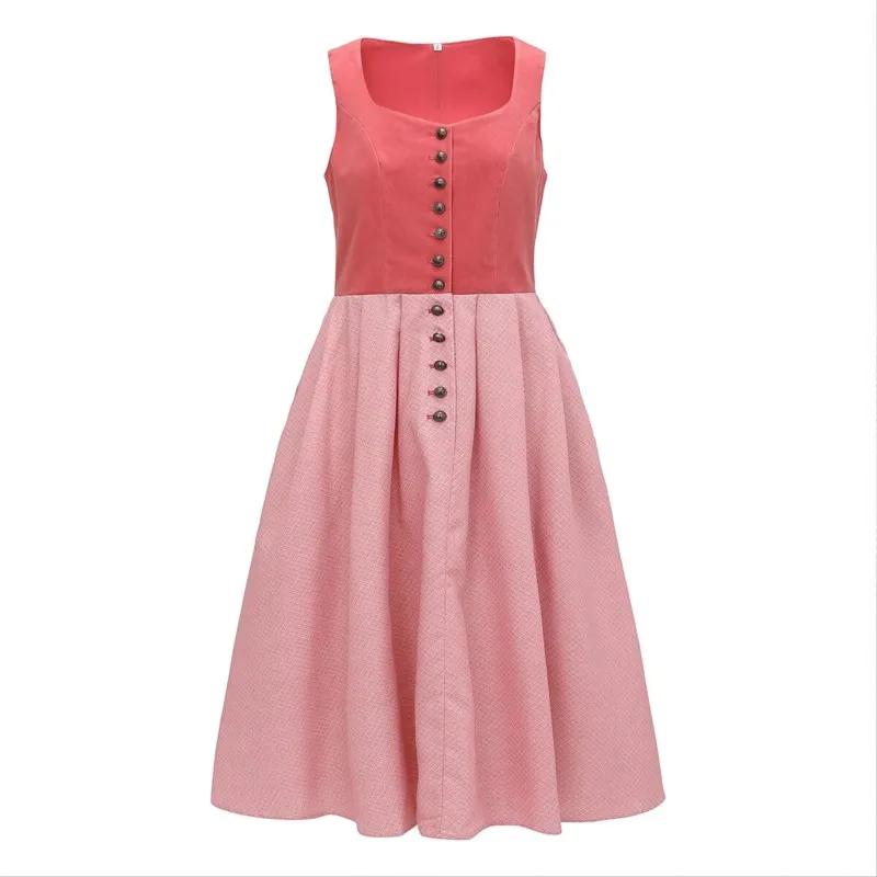 Traditional Dirndl Dress Vintage Rose Cotton With Bow Apron - Product detail 4