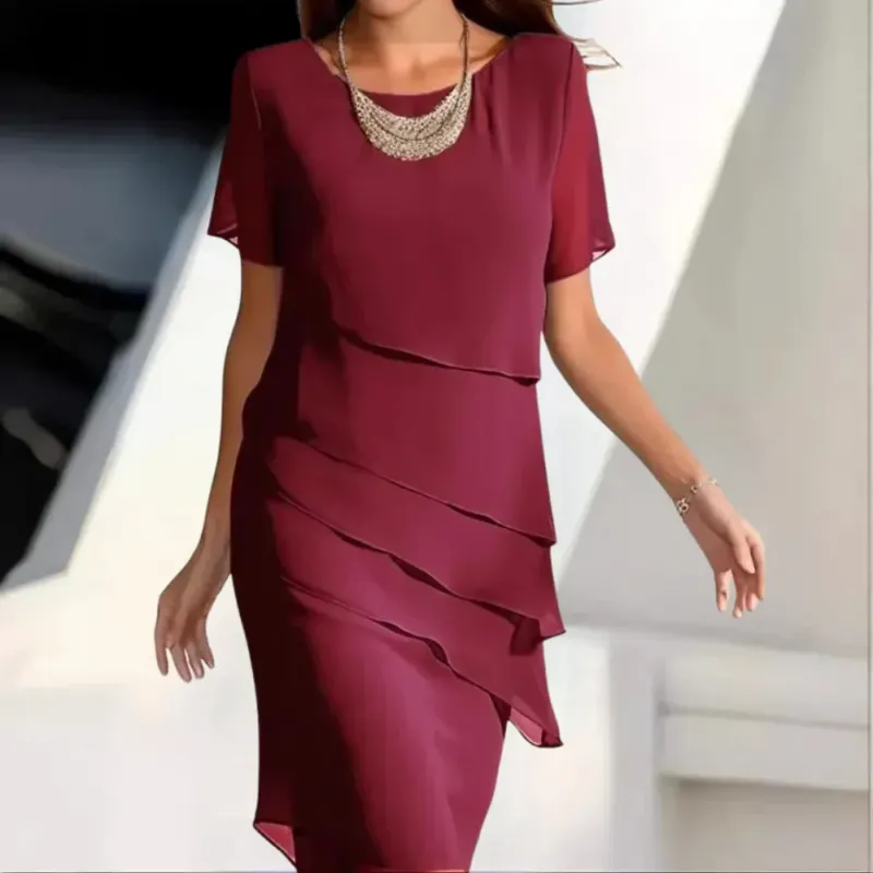 Layered Chiffon Midi Dress Elegant Tiered Design - Product showcase