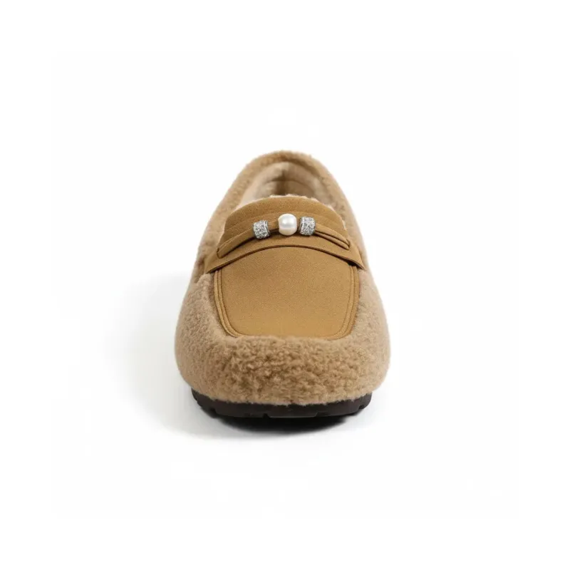 Womens Sherpa Slippers Faux Fur Loafer Style With Non-Slip Sole - Product example