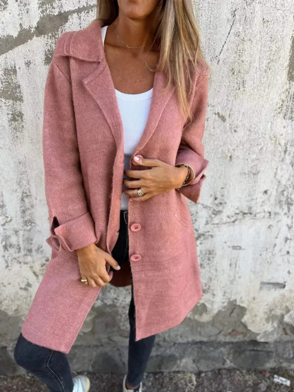 Wool Blend Long Coat Rose Pink Lapel Design - Product example