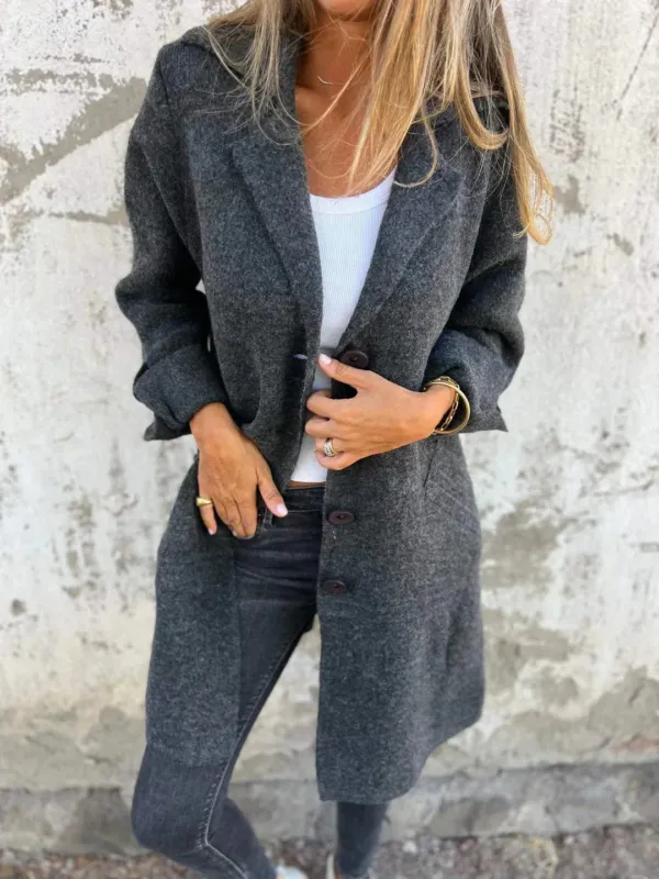 Wool Blend Long Coat Rose Pink Lapel Design - Product detail 4
