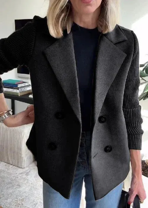 Double Breasted Winter Coat Pink Wool Blend Ribbed Sleeves - Product example