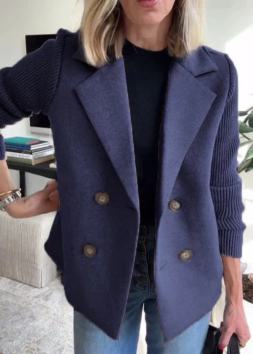 Double Breasted Winter Coat Pink Wool Blend Ribbed Sleeves - Product detail 4