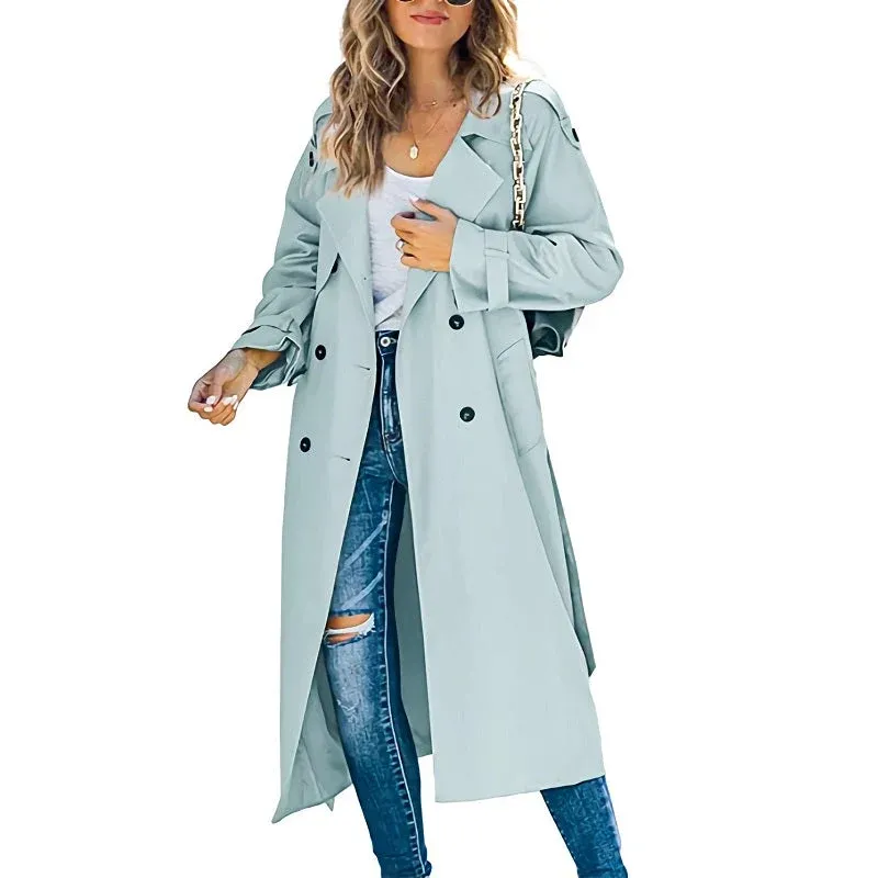 Classic Long Trench Coat Double-Breasted Tailored Design - Detailed view