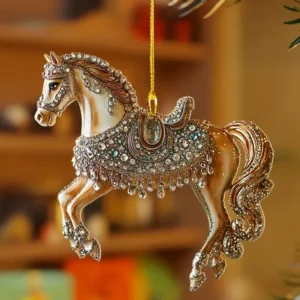 Vintage Horse Christmas Ornament Jeweled Acrylic Tree Decoration - Product showcase