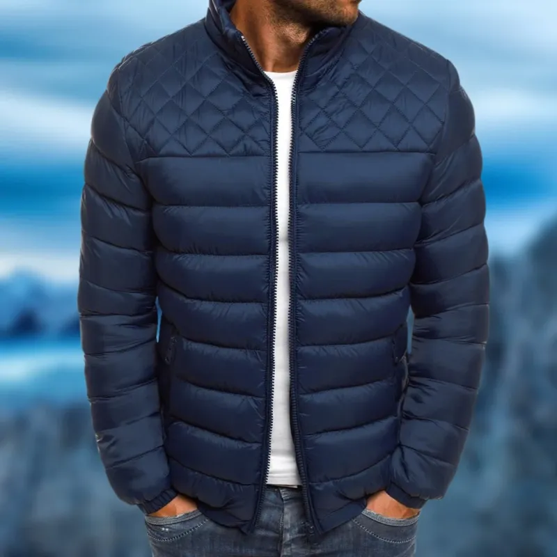 Quilted Winter Jacket Diamond Stitch Navy Puffer - Product showcase