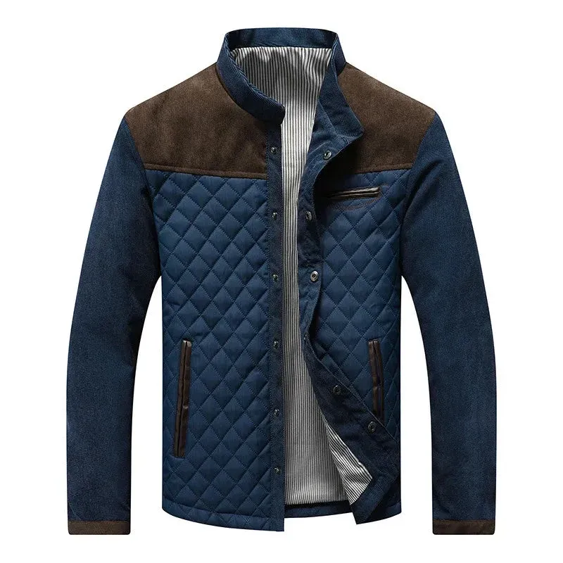 Quilted Winter Jacket Navy Cotton Suede Contrast Design - Product showcase