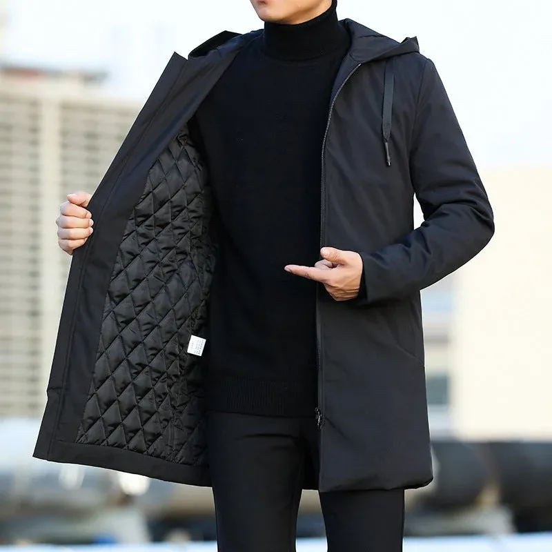 Modern Winter Coat Quilted Hooded Mid-Length Design - Product showcase