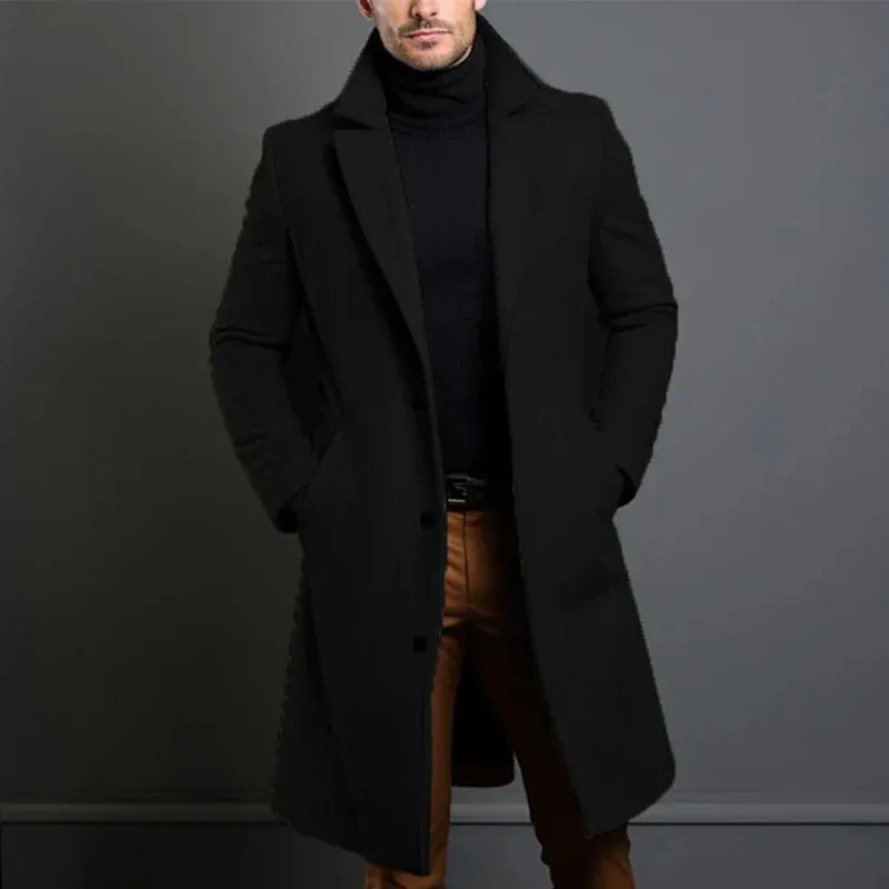 Classic Wool Overcoat Long Black Winter Design - Product showcase