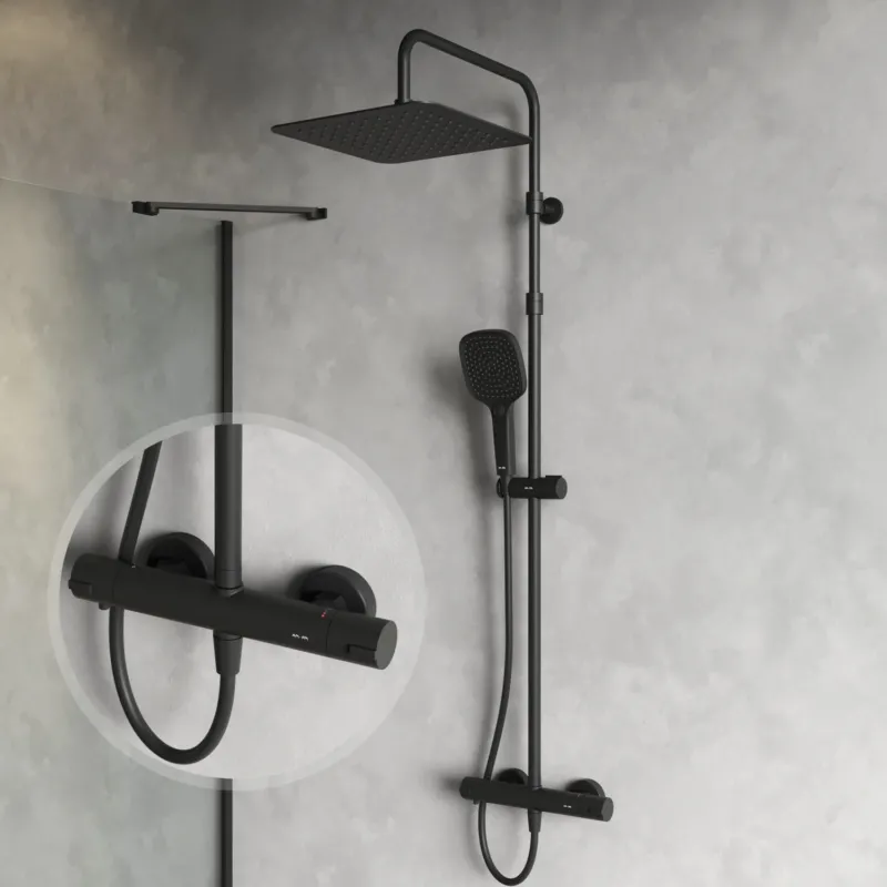 Duschsystem Play mit Thermostat und Regendusche, Schwarz – F078X422