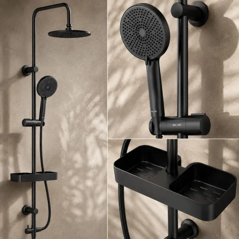 Duschsystem Play mit Regendusche und Duschablage, Schwarz – F078Y222