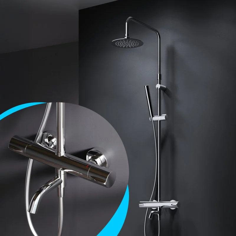 Duschsystem Spike mit Thermostat, Regendusche und Wanneneinlauf – F07PA500