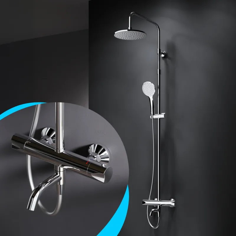 Duschsystem Hit mit Thermostat, Regendusche und Wanneneinlauf – F07TA500