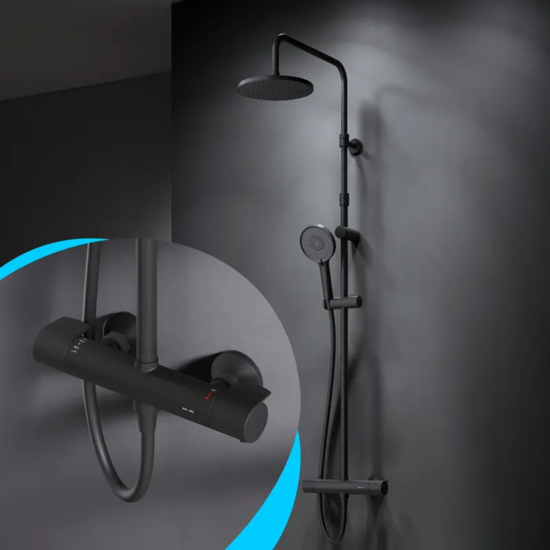 Duschsystem X-Joy mit Thermostat und Regendusche, Schwarz – F07XA422