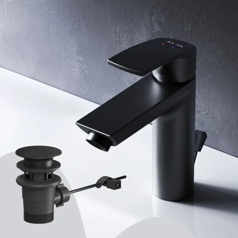 Waschtischarmatur Play mit Zugstange, Schwarz – F8Y82122