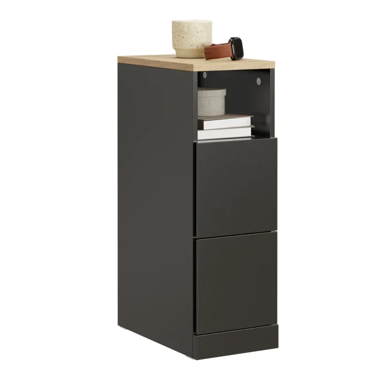 Vorverkauf | SoBuy Nachttisch schmal 20cm breit mit 2 Schubladen | Beistelltisch Schwarz 60x35cm FBT149-SCH