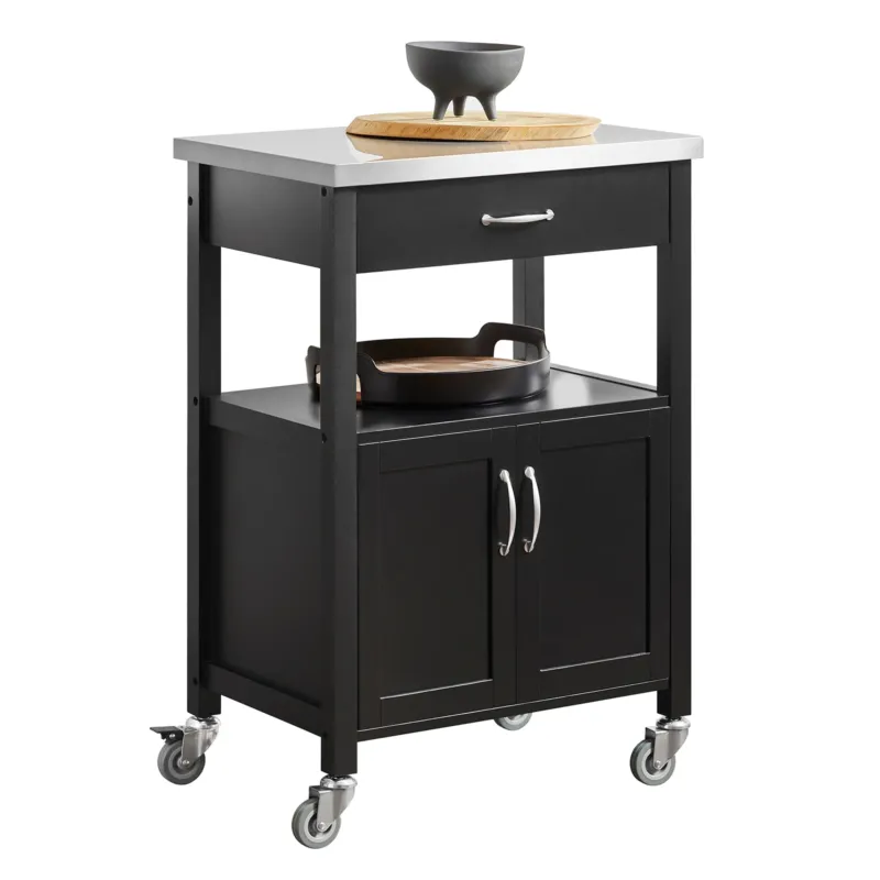 SoBuy Küchenwagen Servierwagen aus Edelstahl Schwarz 60x92x45cm FKW22-SCH