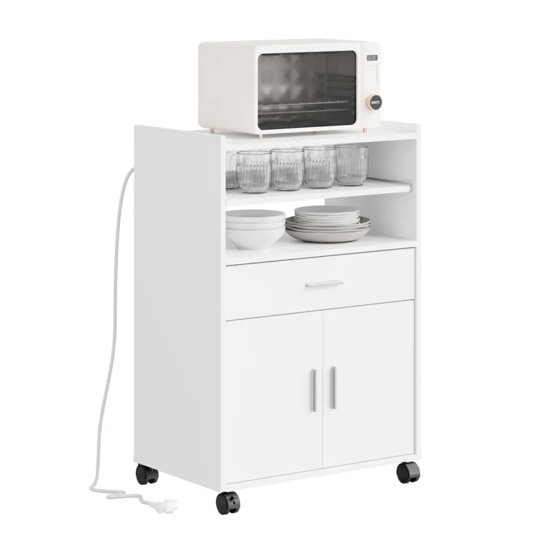 SoBuy Küchenwagen mit USB-Ladung und Ausziehfach Weiß 61x40x92 cm FSB09-E-W