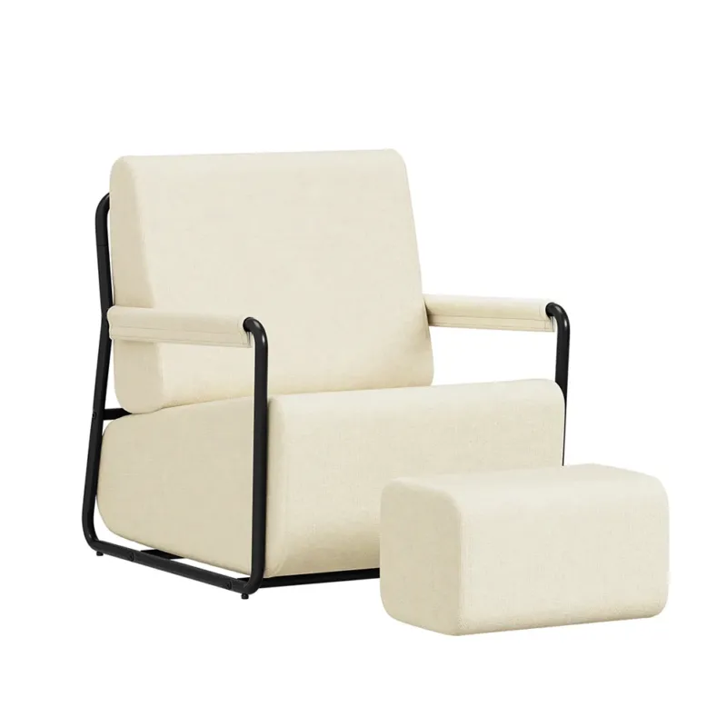 SoBuy | Sofa | Sessel mit Hocker Relax-Sessel beige | 59×74×78 cm | FST99-MI