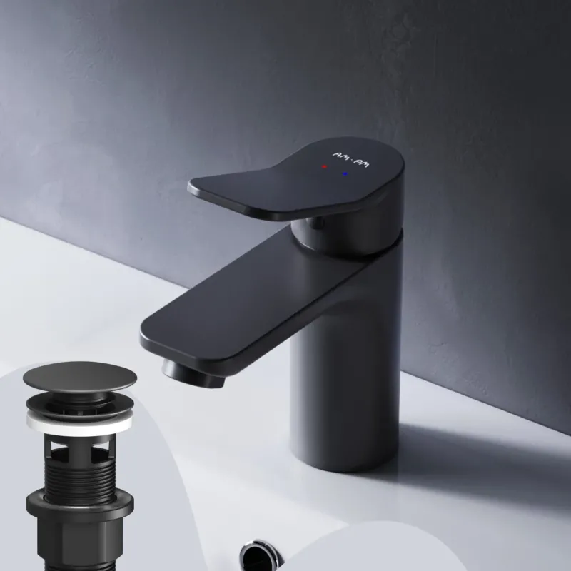 FXA82122 Bad Armatur X-Joy Waschtischarmatur mit Klick-Ablaufgarnitur Wasserhahn, Schwarz ampm-store.de