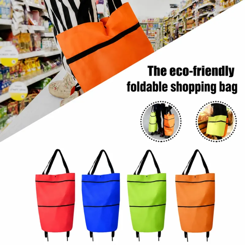 Faltbare Einkaufstasche mit Rollen – 2-in-1 Tragetasche und Trolley