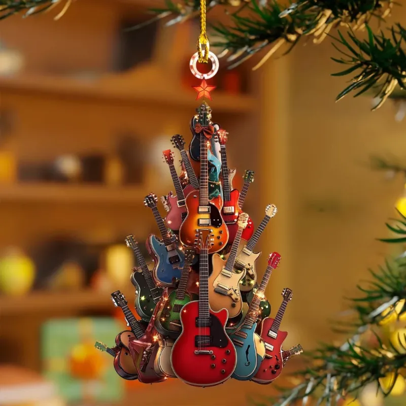 Guitar Christmas Ornament Multi-Layered Music Tree Design - Product showcase