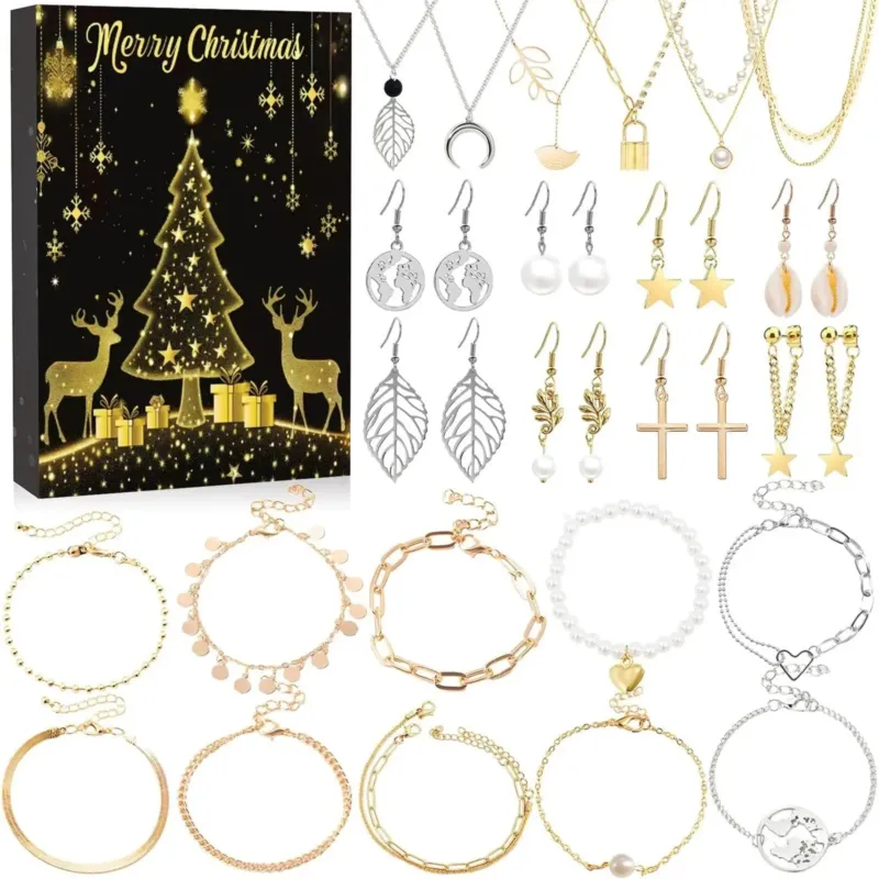 Christmas Jewelry Advent Calendar 24 Gold Pink Accessories - Product example