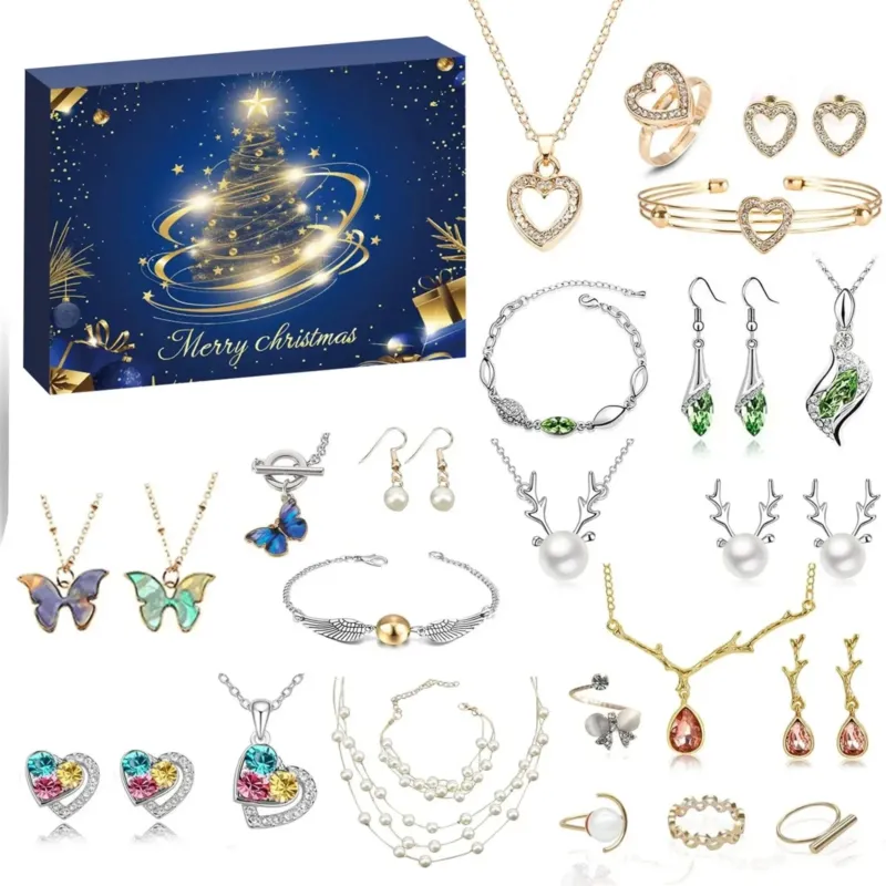 Christmas Jewelry Advent Calendar 24 Gold Pink Accessories - Product detail 4