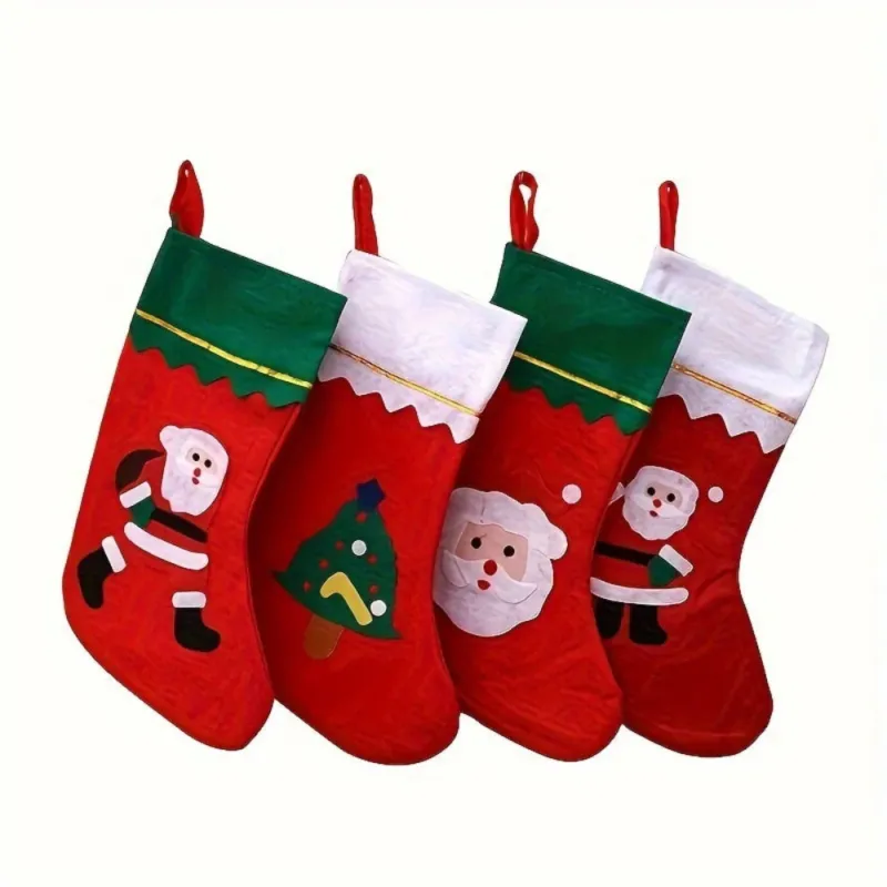 Christmas Stocking Holder Set 4 Festive Character Stockings with Cute Animal Hooks - Product example