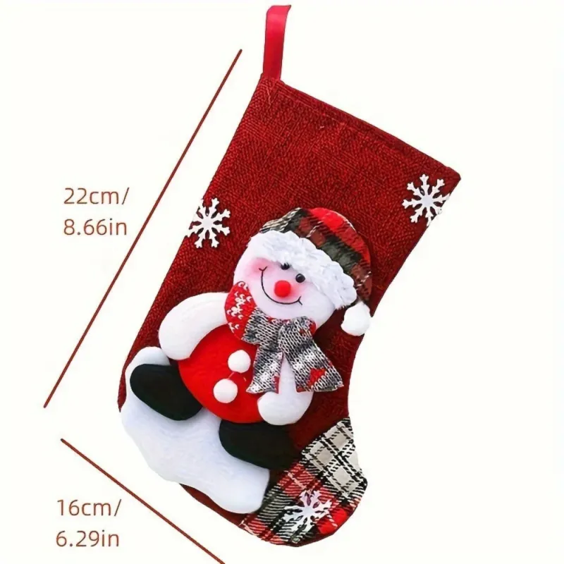 Christmas Stockings Set Red Fabric Santa Snowman Reindeer Design - Product detail 4