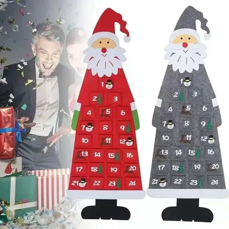 Santa Claus Advent Calendar 24 Felt Pockets Christmas Countdown - Detailed view