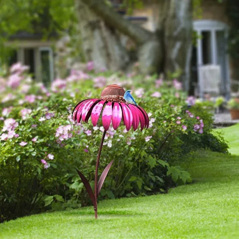 Metal Bird Feeder Pink Flower Petal Design - Detailed view