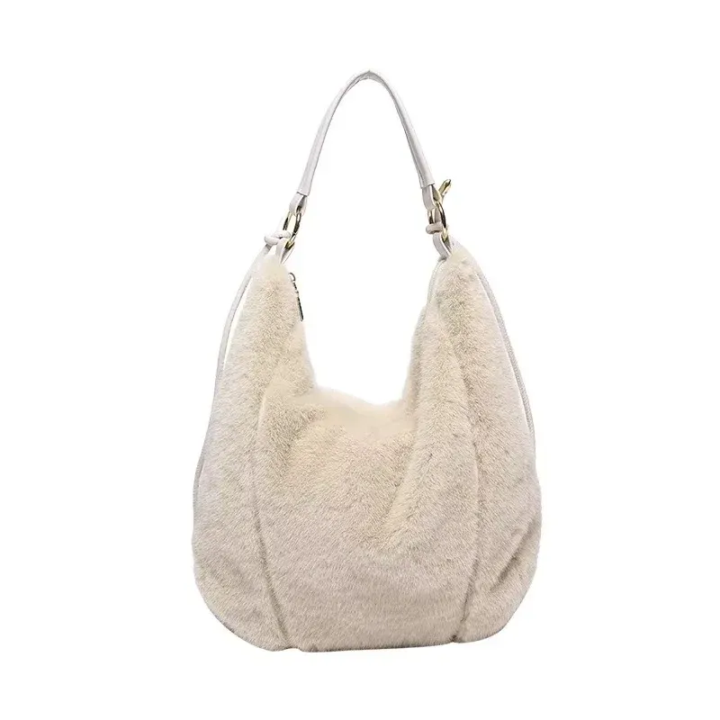 Faux Fur Hobo Bag Black Plush Winter Design - Product detail 4