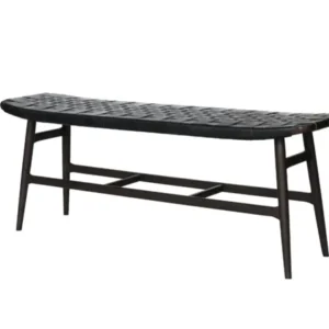 Freja Bank in Schwarz Eiche/Schwarz geflochtenes Leder von Stellar Works