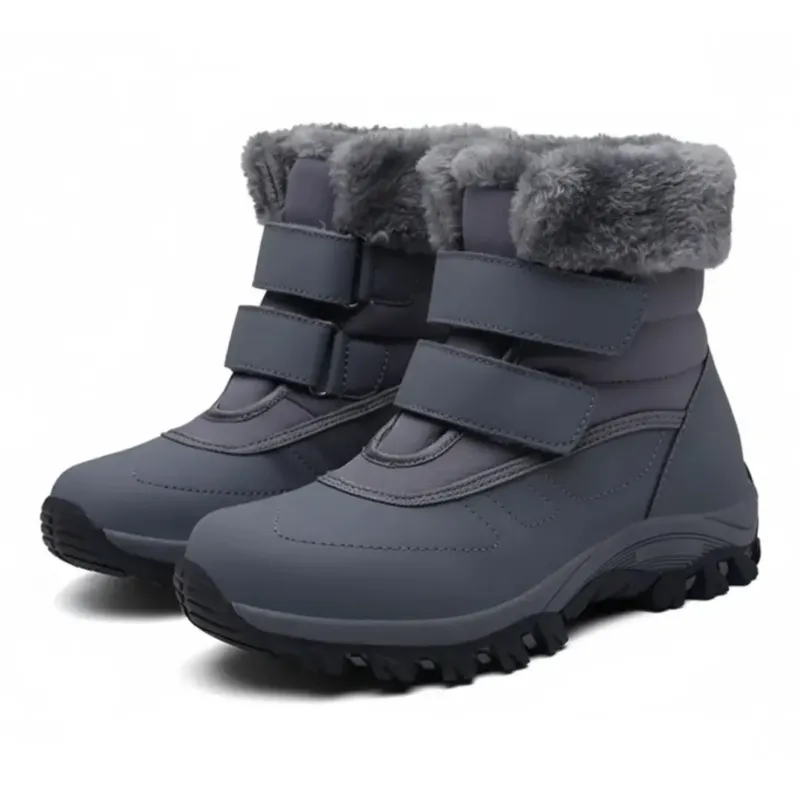 Waterproof Womens Snow Boots Grey Plush Lined Ankle Boots - Product showcase