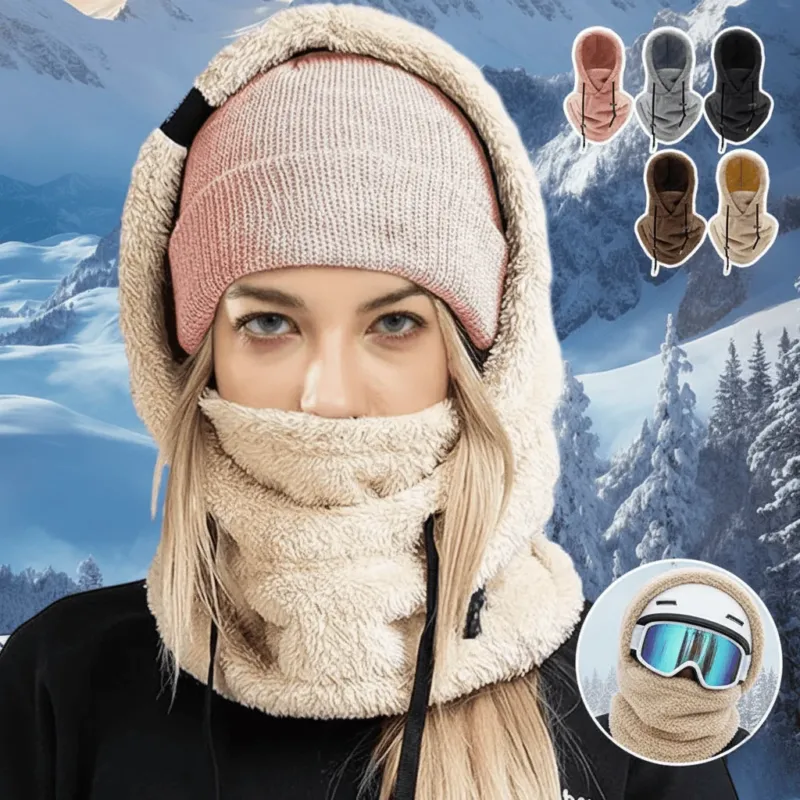 Thermal Winter Balaclava Fleece Lined Hood with Drawstrings - Detailed view