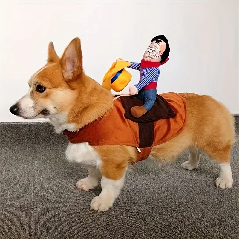 Cowboy Rider Dog Costume Plush Saddle Halloween Outfit - Product showcase