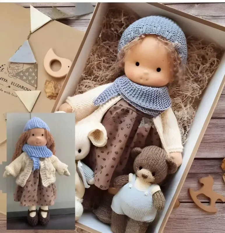 Waldorf Plush Doll Handcrafted Cotton Toy With Aviation Theme - Detailed view