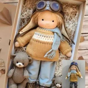 Waldorf Plush Doll Handcrafted Cotton Toy With Aviation Theme - Product showcase