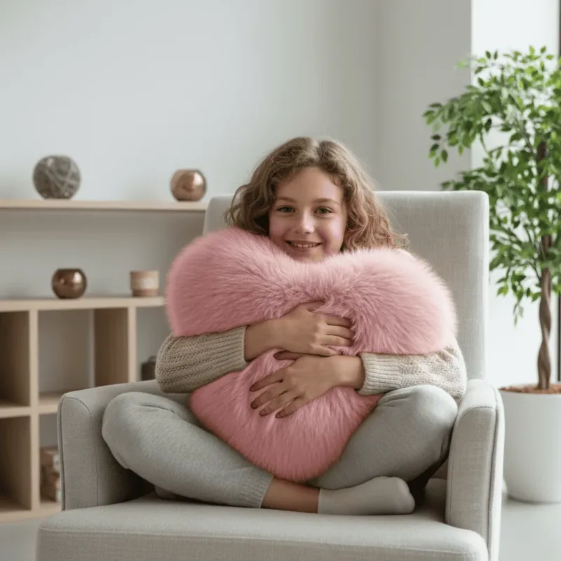 Heart Shaped Faux Fur Pillow Soft Plush Decorative Cushion - Product detail 4