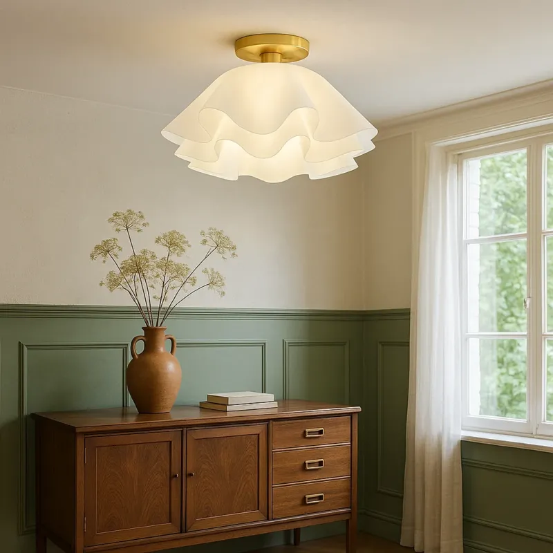 Modern Ceiling Light Layered White Glass Wave Design - Product showcase