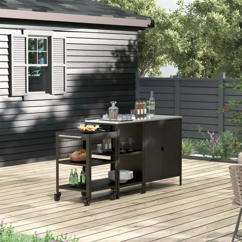 Outdoorset Bolognano Standregal Schrank und Servierwagen [casa.pro]