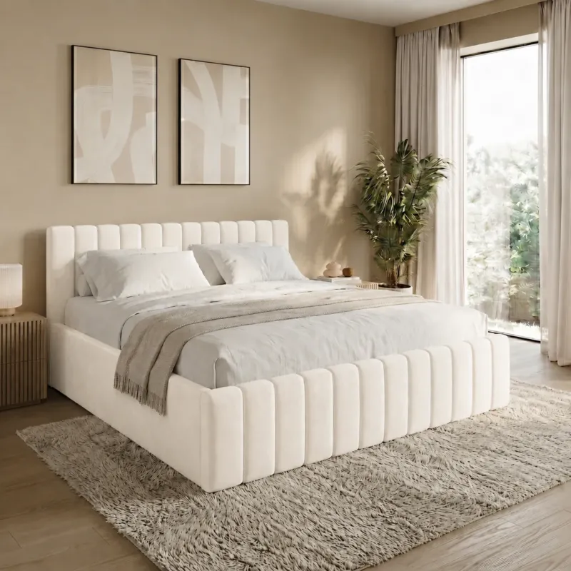 Home Collective Polsterbett 120x200 140x200 160x200 180x200 cm Bett inkl. Lattenrost Doppelbett Bettgestell mit Stauraum option | weicher Chenille-Stoff | Schlafzimmer Jugendzimmer Bettgestell | bis 240 kg belastbar