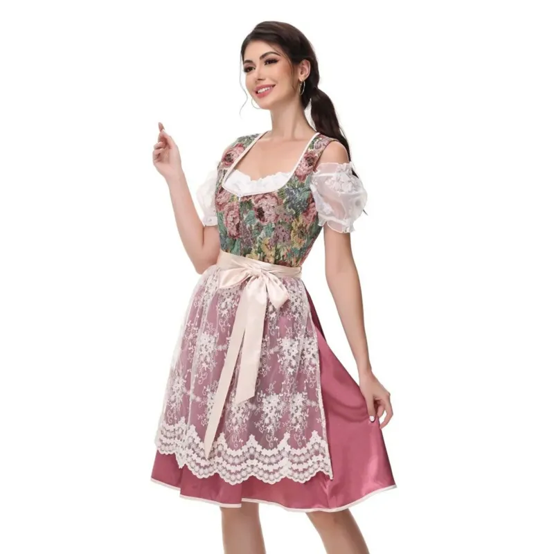 Traditional Dirndl Dress Floral Bodice With Lace Apron - Product detail 4