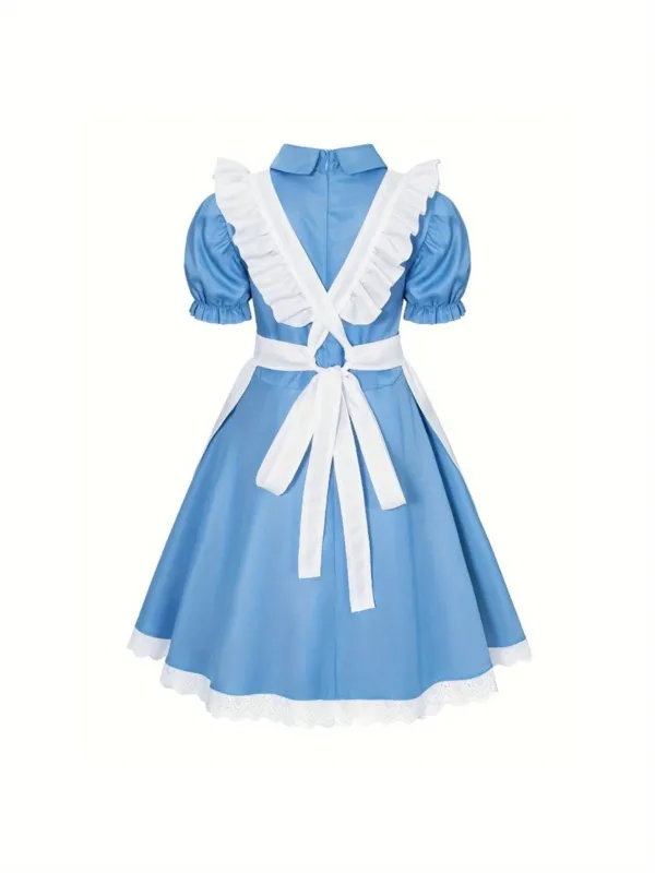 Classic Storybook Dress Set Blue Cotton Puff Sleeve Costume - Product example