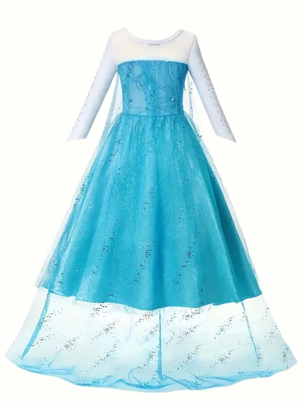 Girls Winter Princess Dress Crystal Snowflake Design - Detailed view