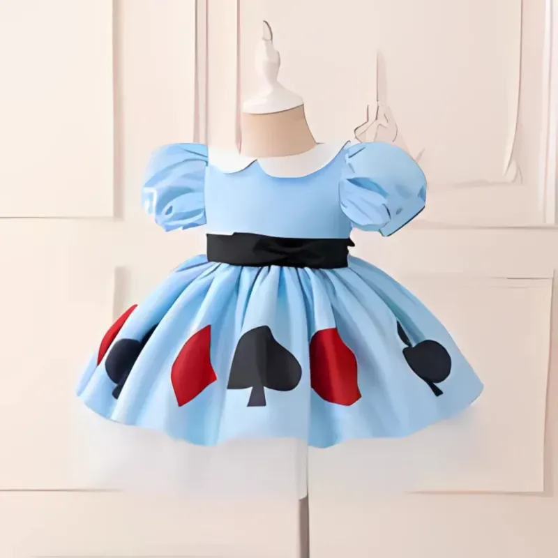 Storybook Costume Dress Card Suit Print With Puff Sleeves - Detailed view