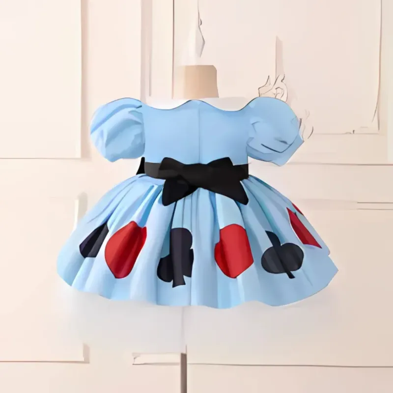 Storybook Costume Dress Card Suit Print With Puff Sleeves - Product example
