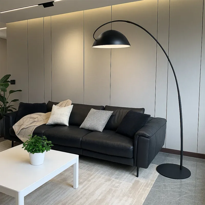 Modern Arc Floor Lamp Black Metal Dome Shade - Product showcase